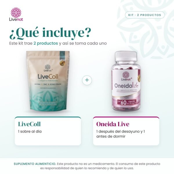 Qué incluye el kit: LiveColl Colágeno + Oneida Live